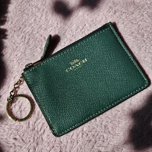 Green Coach mini id skinny wallet card holder change purse